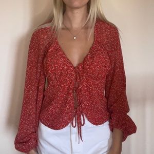 Red Ditsy Floral Long Sleeve Top